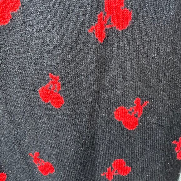 J. Crew 100% Cashmere Cherry Print Sweater Small Black Red Holiday Winter EUC - Picture 2 of 7